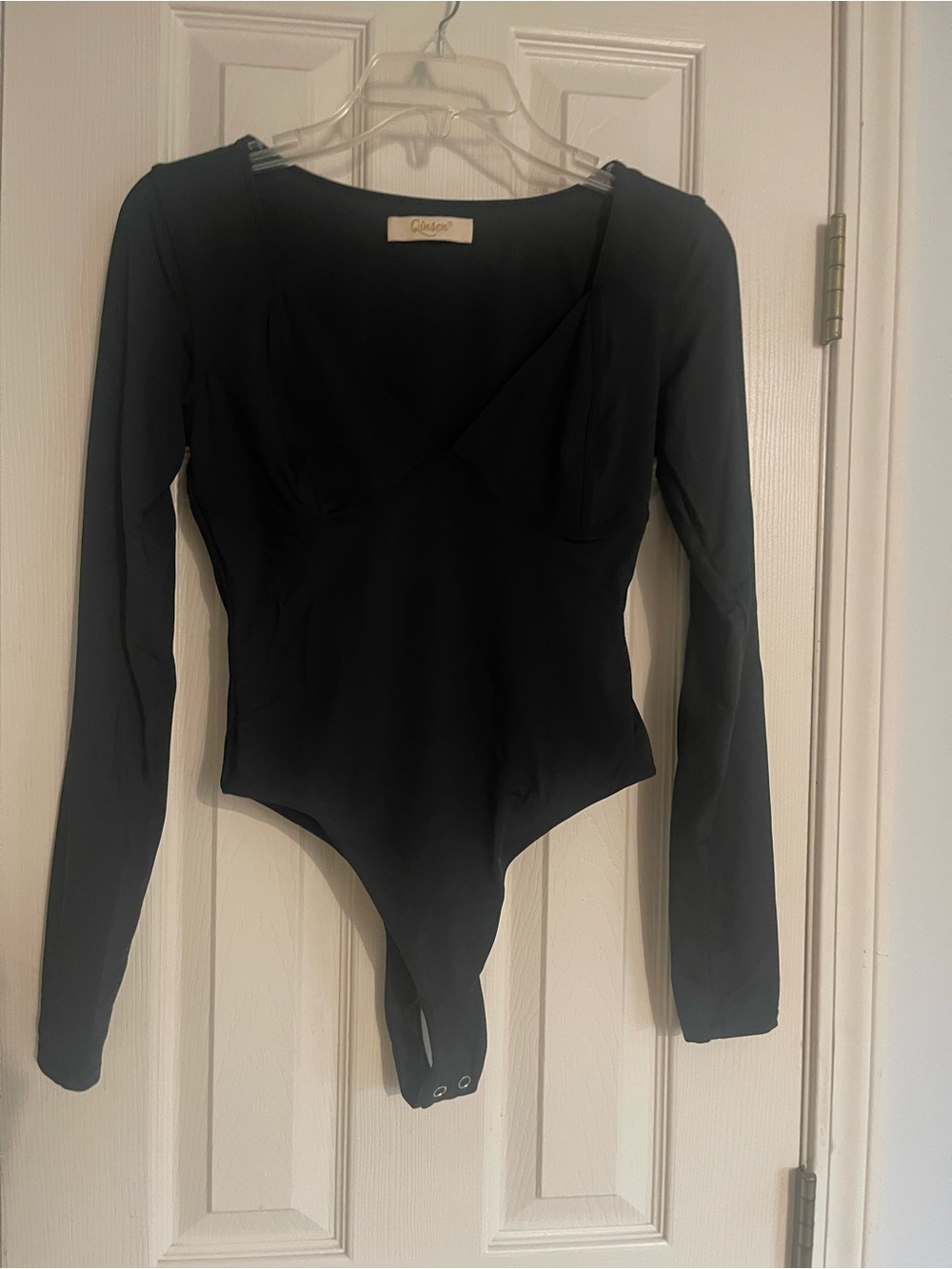 Black Long-Sleeve V-Neck Bodysuit